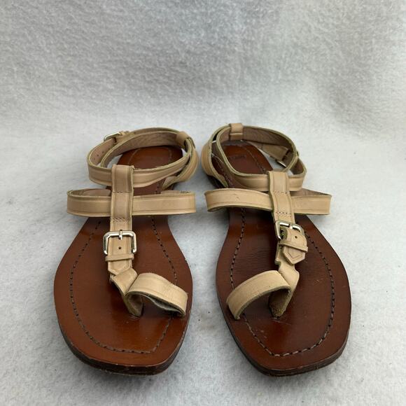 Uterque Women's Beige Leather Gladiator Sandal Toe-Loop Buckle Size 39 (US 8.5) - Picture 12 of 13